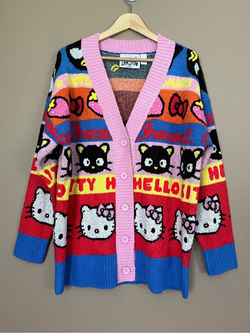 {Hello Kitty and Friends x Forever 21} Colorblock Graphic Cardigan Sweater - 0X